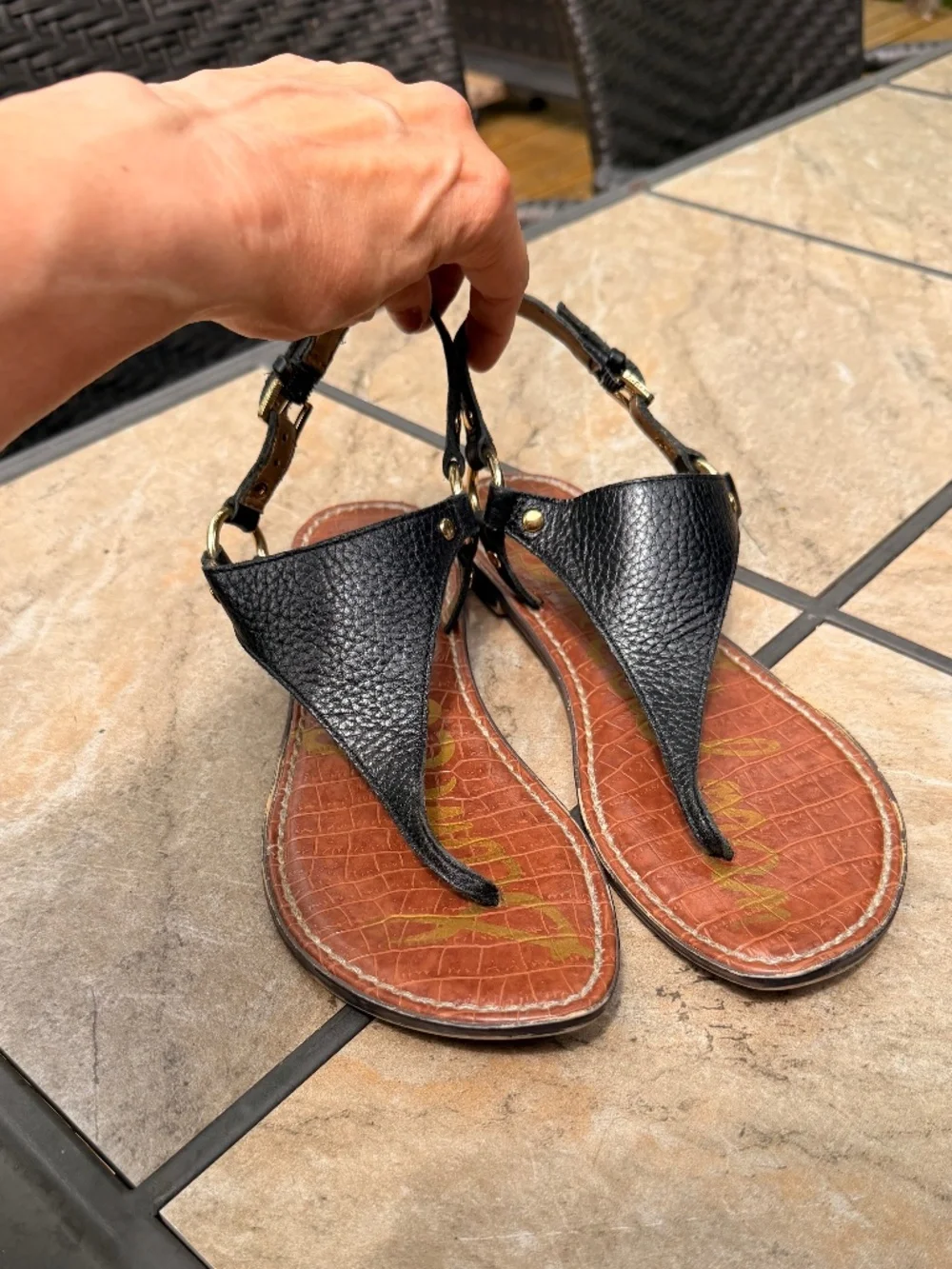 Sam Edelman Black Leather Greta Women's Sandals Size 8 - Picture 4 of 8